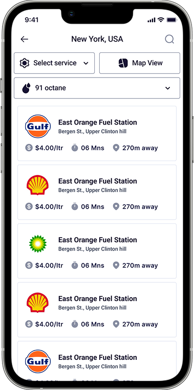 Find Nearby Fuel App Screen